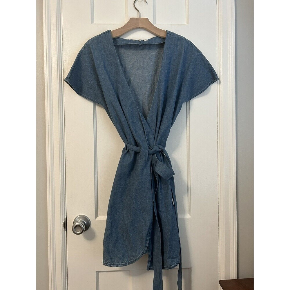 Revolve x Tularosa Denim Mini Wrap Summer Dress Small - Medium Blue Festival